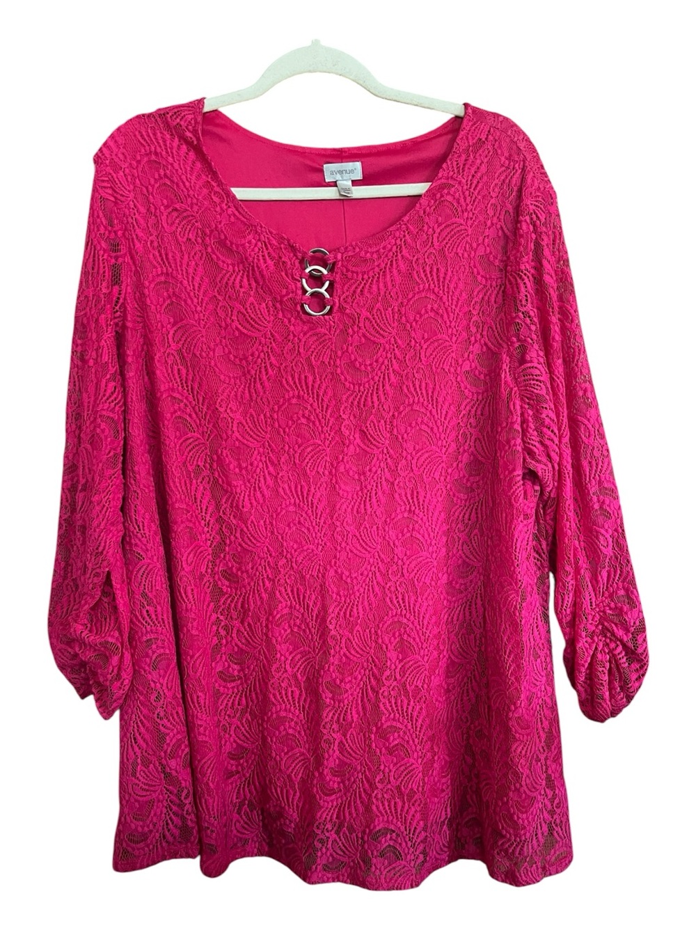 Maggie Barnes Women’s Lace Overlay Tunic Top - Fuchsia Hot Pink